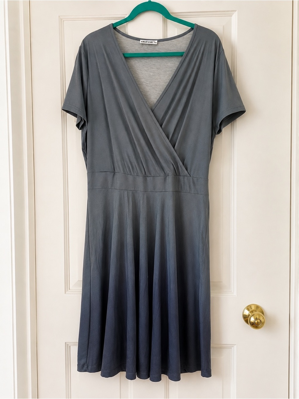 Plus Size Ombre Gray to Navy Faux Wrap Dress, Xxl